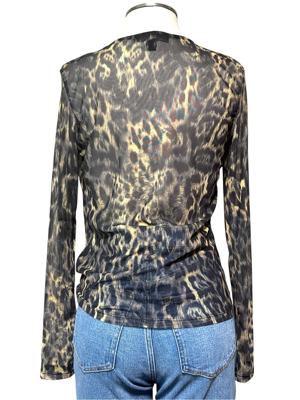 NWT AllSaints Elia Ruched Animal Print Long Sleeve Mesh Blouse Top Size US 6 - Picture 15 of 16